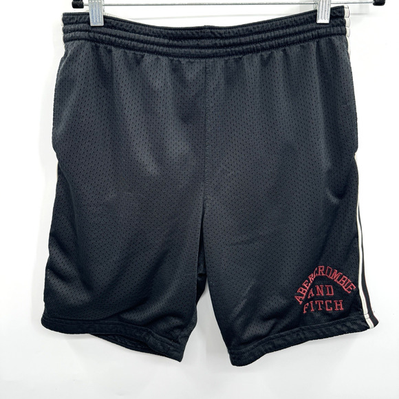 Abercrombie & Fitch Mens Spell Out Mesh Shorts Sz S Black Lined Pockets Y2K 90s - Picture 1 of 10